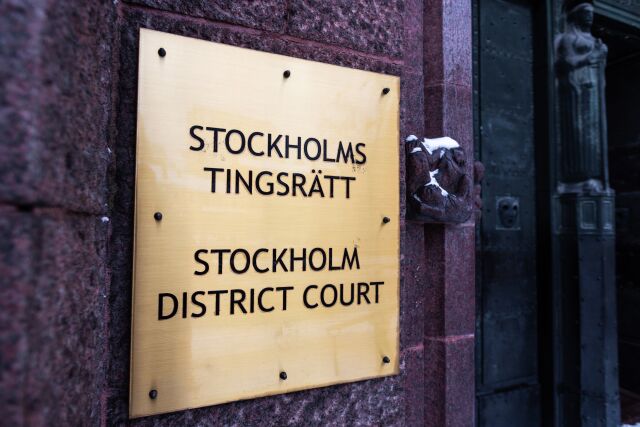 A sign on the Stockholm District Court building